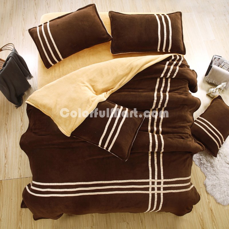 Coffee Camel Coral Fleece Bedding Teen Bedding - Click Image to Close