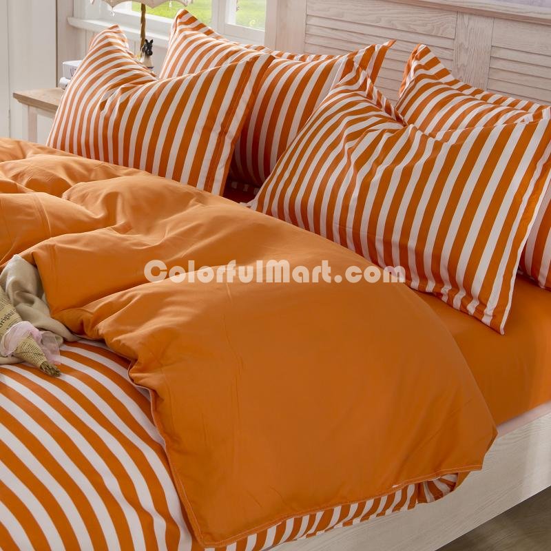 Modern Stripes Orange Bedding Set Modern Bedding Cheap Bedding Discount Bedding Bed Sheet Pillow Sham Pillowcase Duvet Cover Set - Click Image to Close