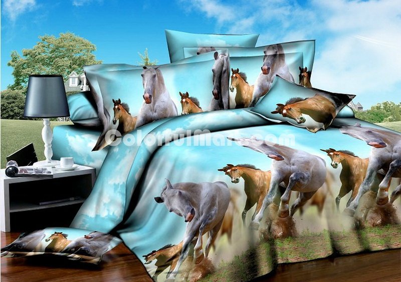 Ten Thousand Steeds Gallop Bedding 3D Duvet Cover Set - Click Image to Close