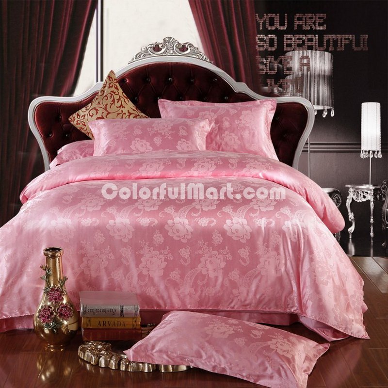 Sweety Pink Jacquard Damask Luxury Bedding - Click Image to Close