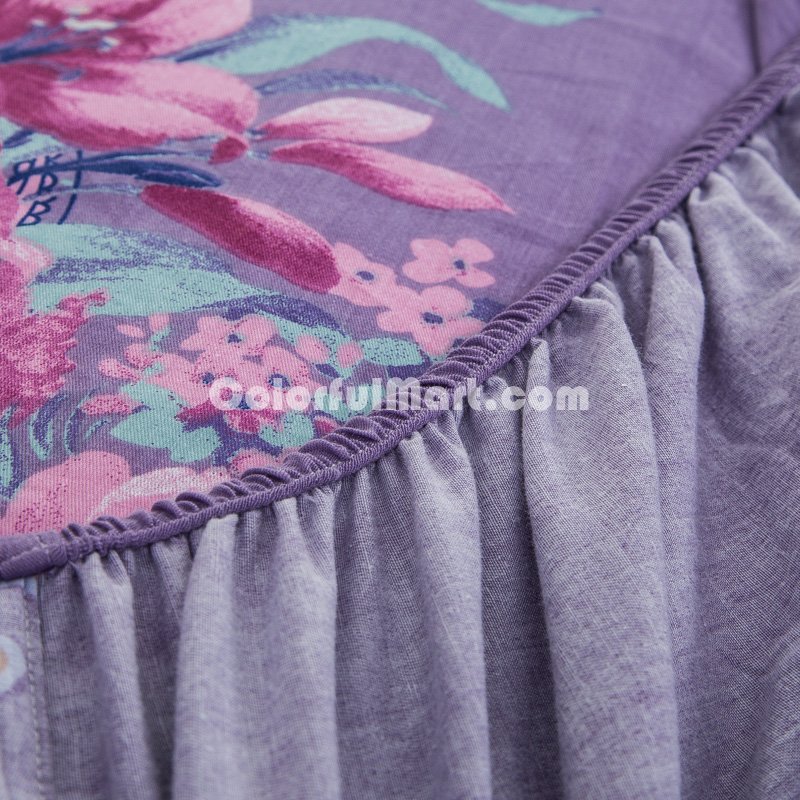 Quiet Love Purple 100% Cotton 4 Pieces Bedding Set Duvet Cover Pillowcases Fitted Sheet - Click Image to Close