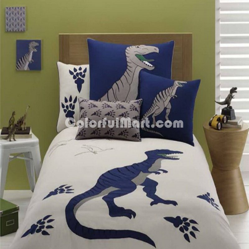 Embroidered Gray Dinosaur Bedding Set - Click Image to Close