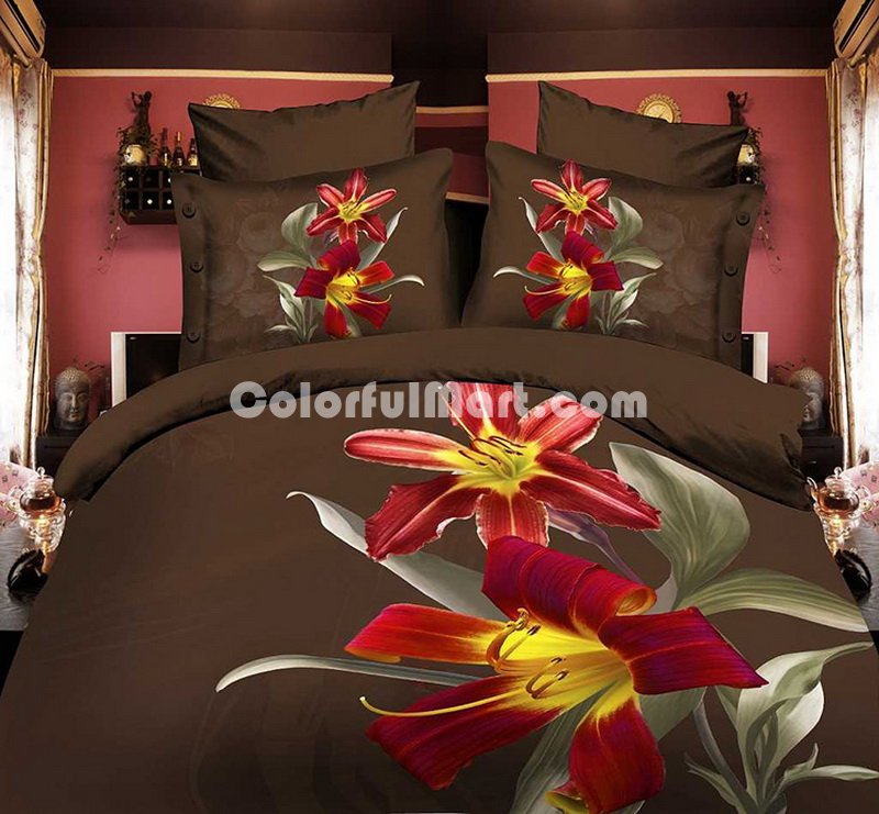Lily Brown Bedding 3D Duvet Cover Set - Click Image to Close