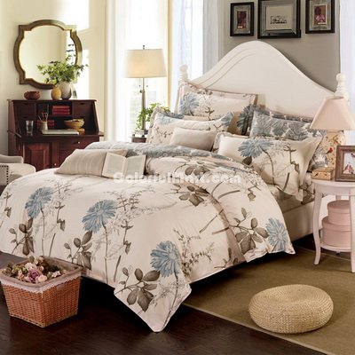 Chrysanthemum Brown 100% Cotton 4 Pieces Bedding Set Duvet Cover Pillow Shams Fitted Sheet