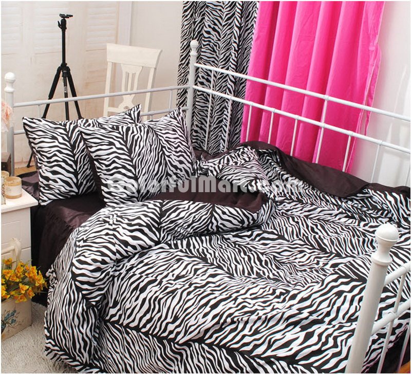 Princess Korean Style Brown Zebra Print Bedding Set - Click Image to Close