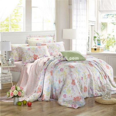 Summer Flowers Orange Bedding Set Girls Bedding Floral Bedding Duvet Cover Pillow Sham Flat Sheet Gift Idea