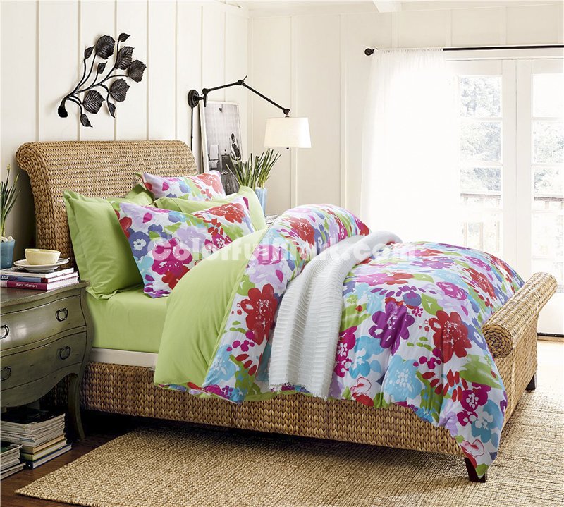Artistic Conception Of Flowers Green Bedding Set Teen Bedding Dorm Bedding Bedding Collection Gift Idea - Click Image to Close