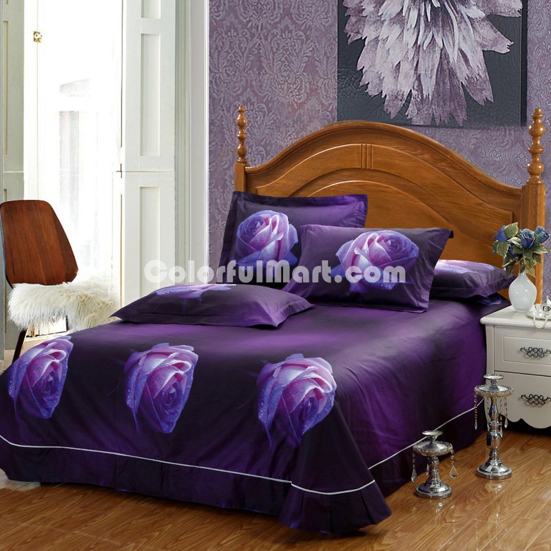 Roses Purple Bedding Sets Duvet Cover Sets Teen Bedding Dorm Bedding 3D Bedding Floral Bedding Gift Ideas - Click Image to Close