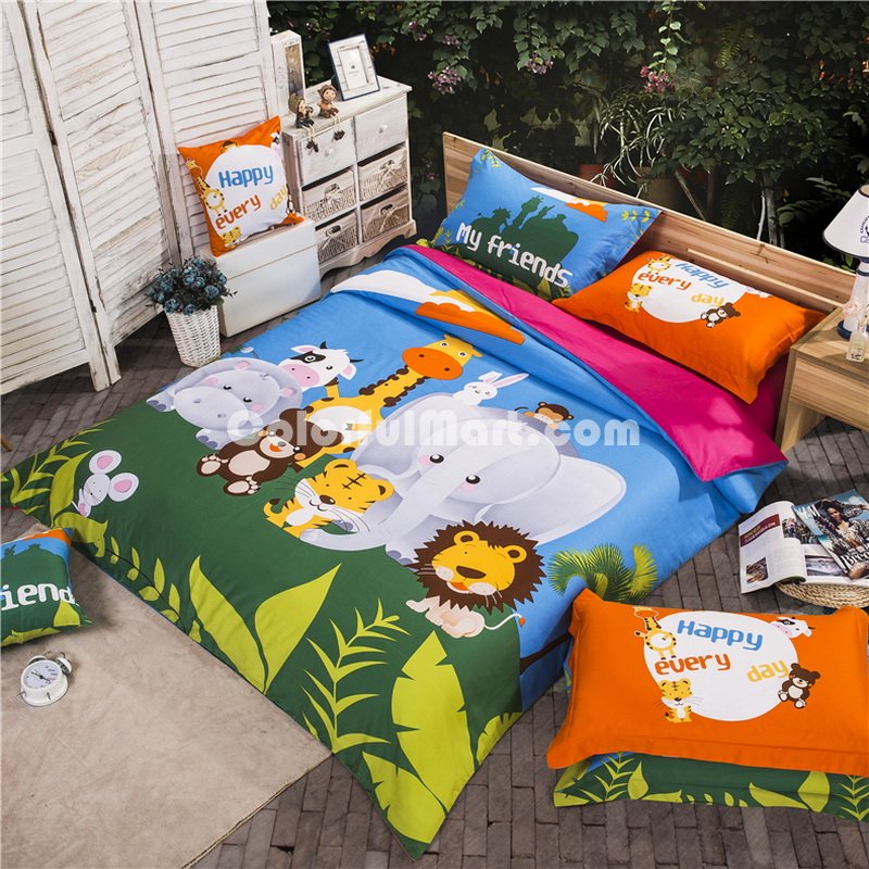 The Animals Party Blue Bedding Set Kids Bedding Duvet Cover Set Gift Idea - Click Image to Close