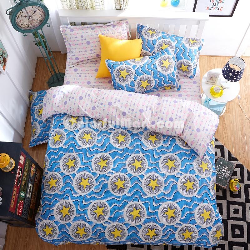 Stars Space Blue Bedding Set Duvet Cover Pillow Sham Flat Sheet Teen Kids Boys Girls Bedding - Click Image to Close