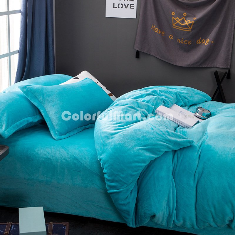 Lake Blue Velvet Flannel Duvet Cover Set for Winter. Use It as Blanket or Throw in Spring and Autumn, as Quilt in Summer. - Click Image to Close