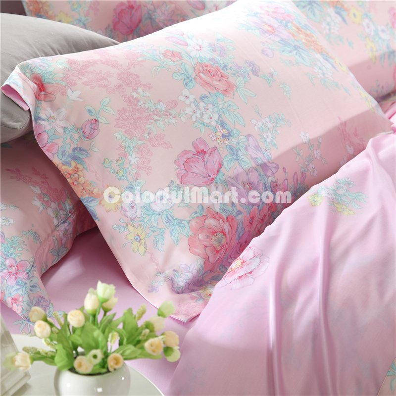 Young Girl Pink Bedding Set Girls Bedding Floral Bedding Duvet Cover Pillow Sham Flat Sheet Gift Idea - Click Image to Close