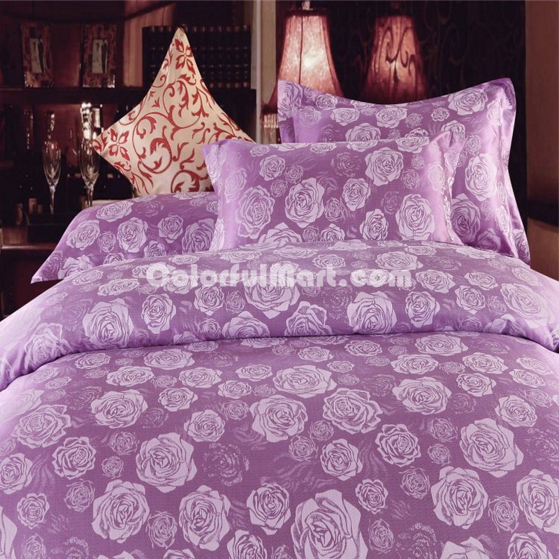 Helena Purple Jacquard Damask Luxury Bedding - Click Image to Close