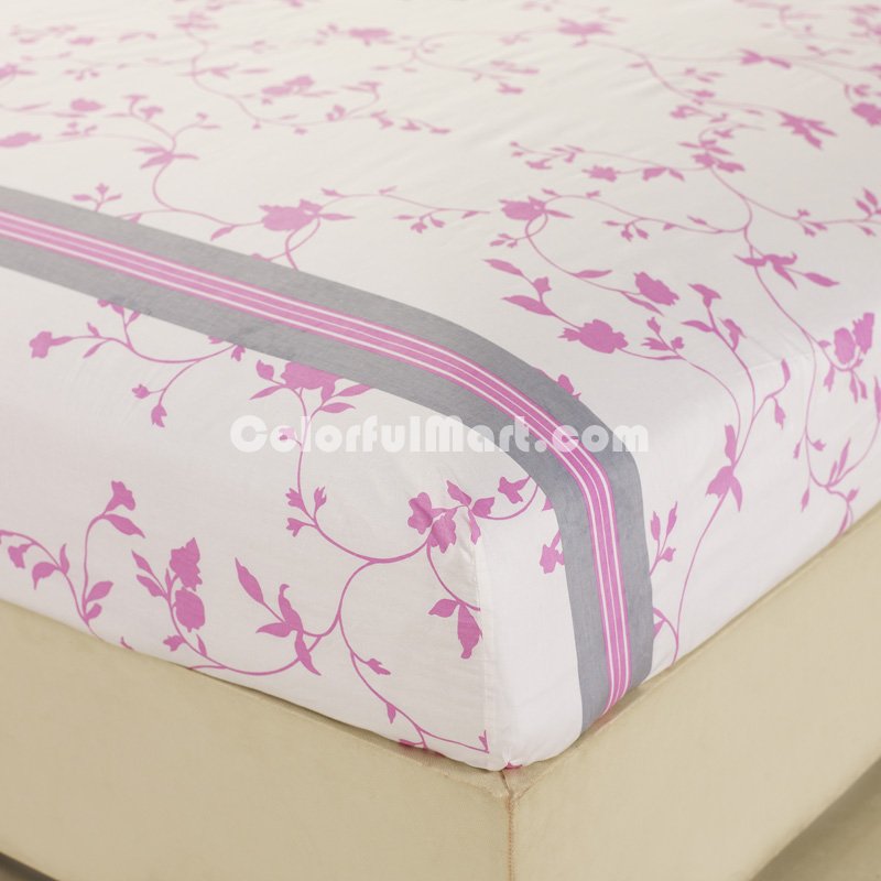 Beautiful Leaves Pink 100% Cotton 4 Pieces Bedding Set Duvet Cover Pillow Shams Fitted Sheet - Click Image to Close