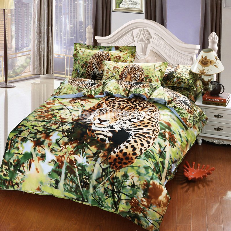 Gift Ideas Leopard Green Bedding Sets Teen Bedding Dorm Bedding Duvet Cover Sets 3D Bedding Animal Print Bedding - Click Image to Close