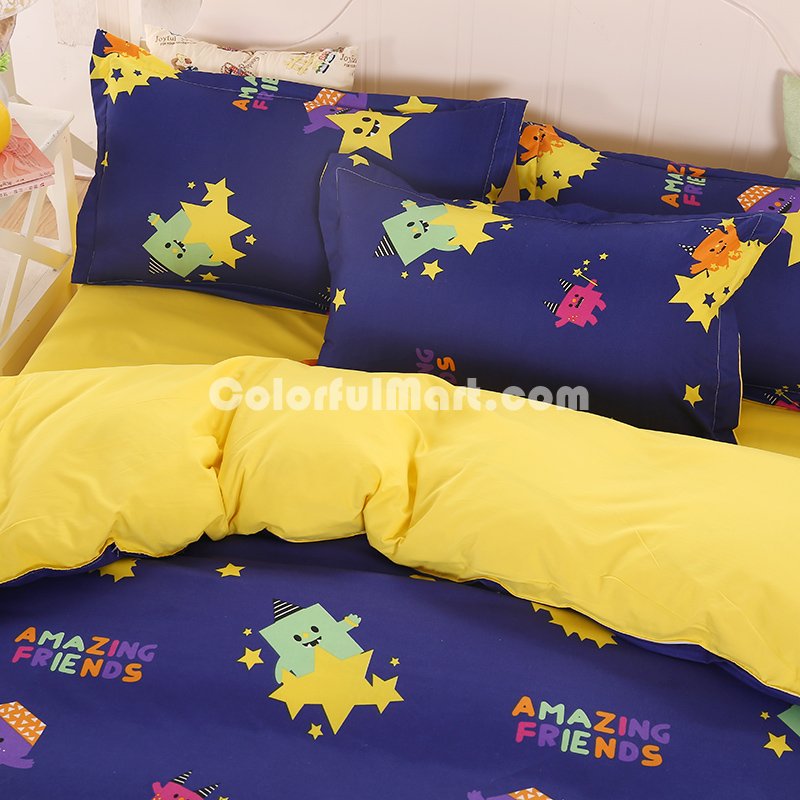 Stars Blue Bedding Set Duvet Cover Pillow Sham Flat Sheet Teen Kids Boys Girls Bedding - Click Image to Close