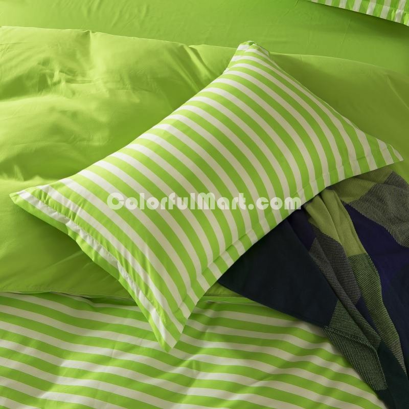 Stripes Green Bedding Set Duvet Cover Pillow Sham Flat Sheet Teen Kids Boys Girls Bedding - Click Image to Close
