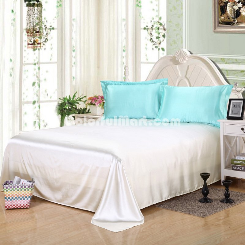 Water Blue And White Silk Bedding Set Duvet Cover Silk Pillowcase Silk Sheet Luxury Bedding - Click Image to Close