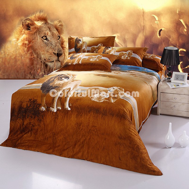 Gift Ideas Lions Brown Bedding Sets Teen Bedding Dorm Bedding Duvet Cover Sets 3D Bedding Animal Print Bedding - Click Image to Close