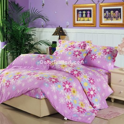 Flowers In Spring Pink 100% Cotton 4 Pieces Bedding Set Duvet Cover Pillow Shams Fitted Sheet