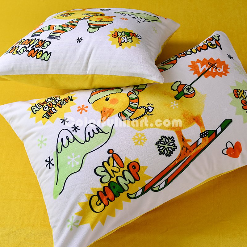Skiing Duck Yellow Duvet Cover Set Girls Bedding Kids Bedding - Click Image to Close