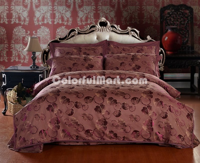 Leaves Dark Brown Luxury Bedding Wedding Bedding - Click Image to Close