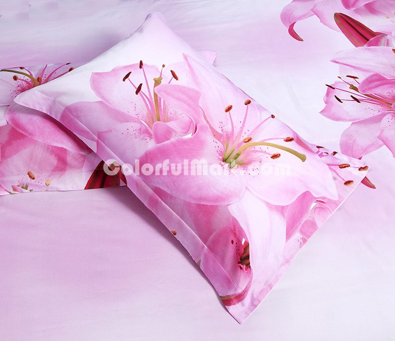 Lilies Pink Bedding Sets Duvet Cover Sets Teen Bedding Dorm Bedding 3D Bedding Floral Bedding Gift Ideas - Click Image to Close