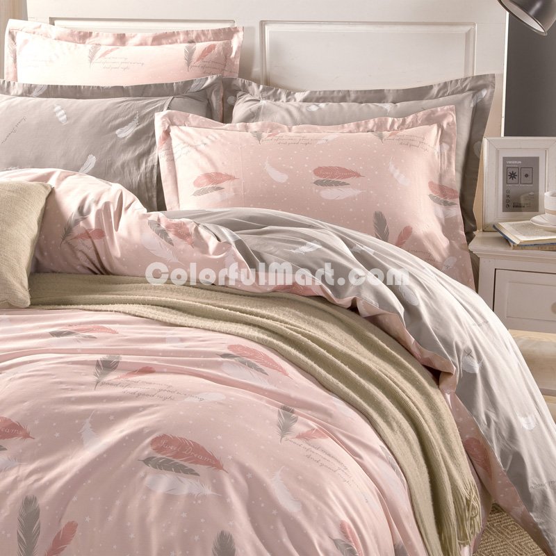 Feather Pink 100% Cotton Luxury Bedding Set Kids Bedding Duvet Cover Pillowcases Fitted Sheet - Click Image to Close