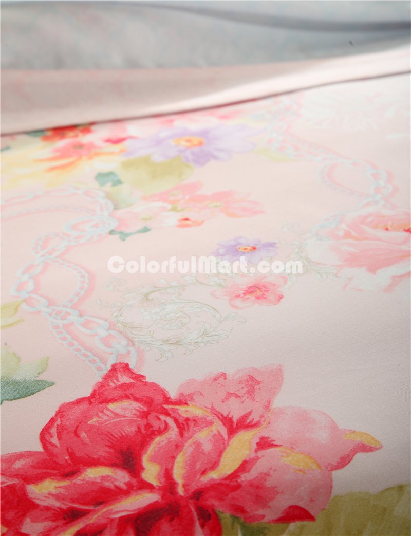 Sweet Flower Pink Bedding Set Girls Bedding Floral Bedding Duvet Cover Pillow Sham Flat Sheet Gift Idea - Click Image to Close