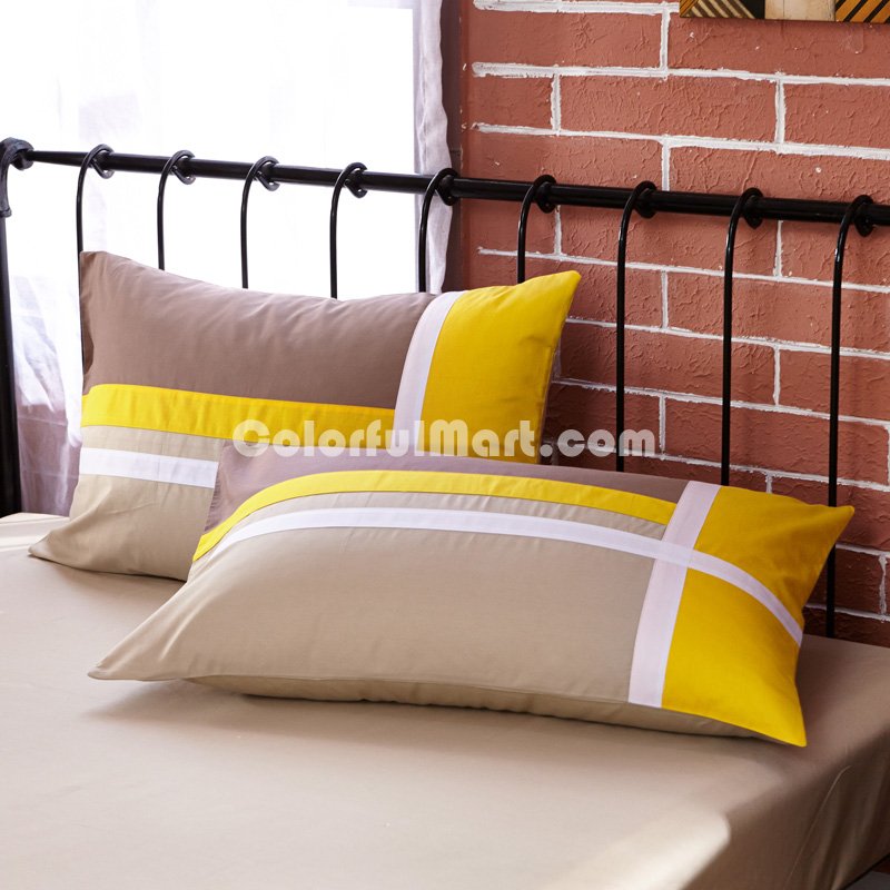 Fashion Yellow 100% Cotton Luxury Bedding Set Stripes Plaids Bedding Duvet Cover Pillowcases Fitted Sheet - Click Image to Close