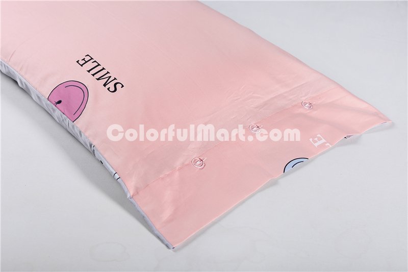 Smiling Face Pink Bedding Set Teen Bedding Kids Bedding Duvet Cover Pillow Sham Flat Sheet Gift Idea - Click Image to Close