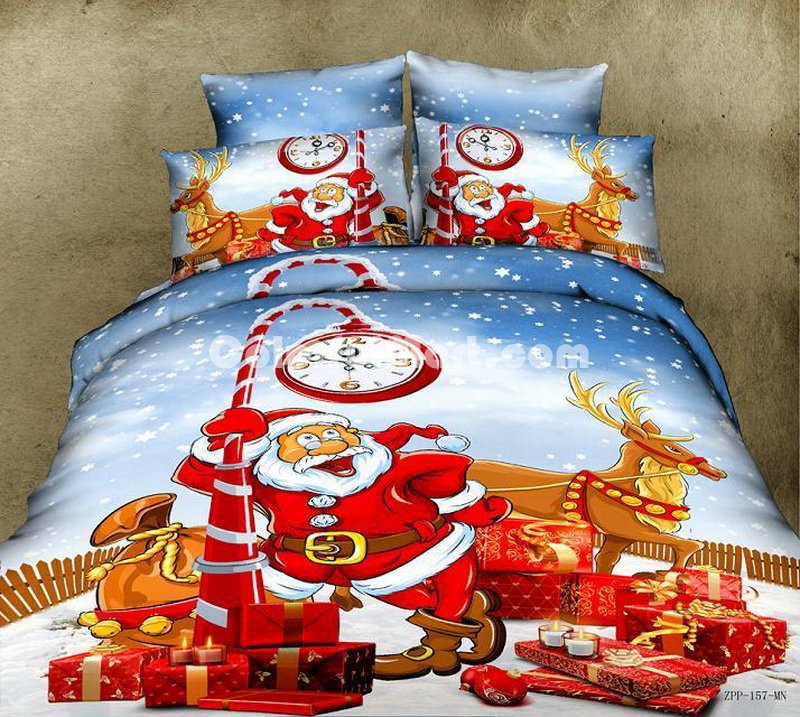 Santa Claus Hansel Blue Bedding Christmas Bedding Holiday Bedding - Click Image to Close
