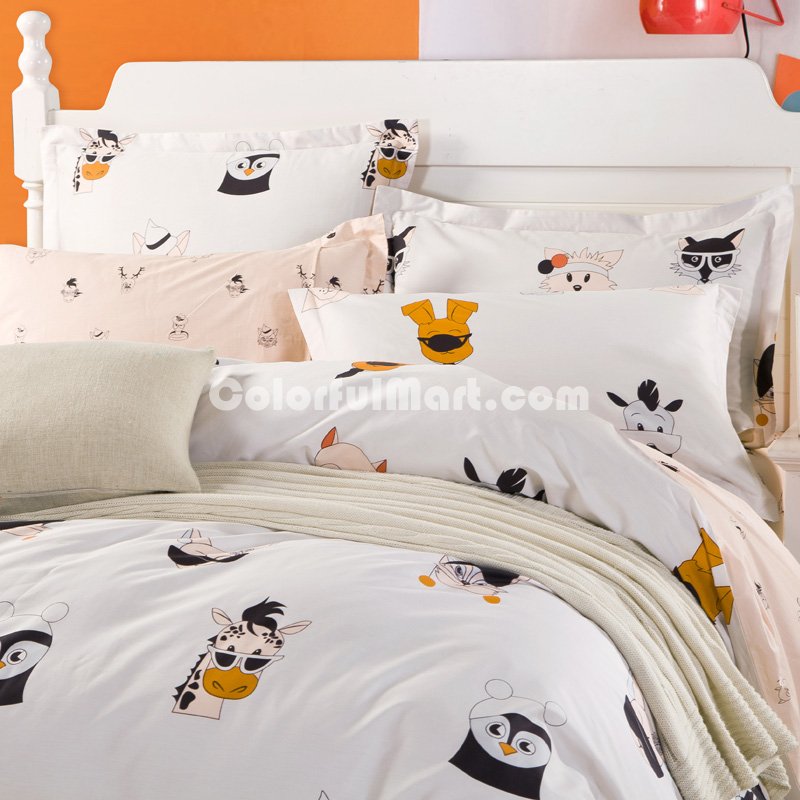 Zoo Beige 100% Cotton Luxury Bedding Set Kids Bedding Duvet Cover Pillowcases Fitted Sheet - Click Image to Close