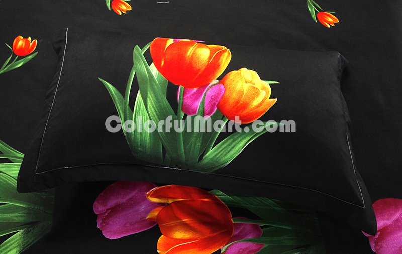 Tulip Black Bedding 3D Duvet Cover Set - Click Image to Close