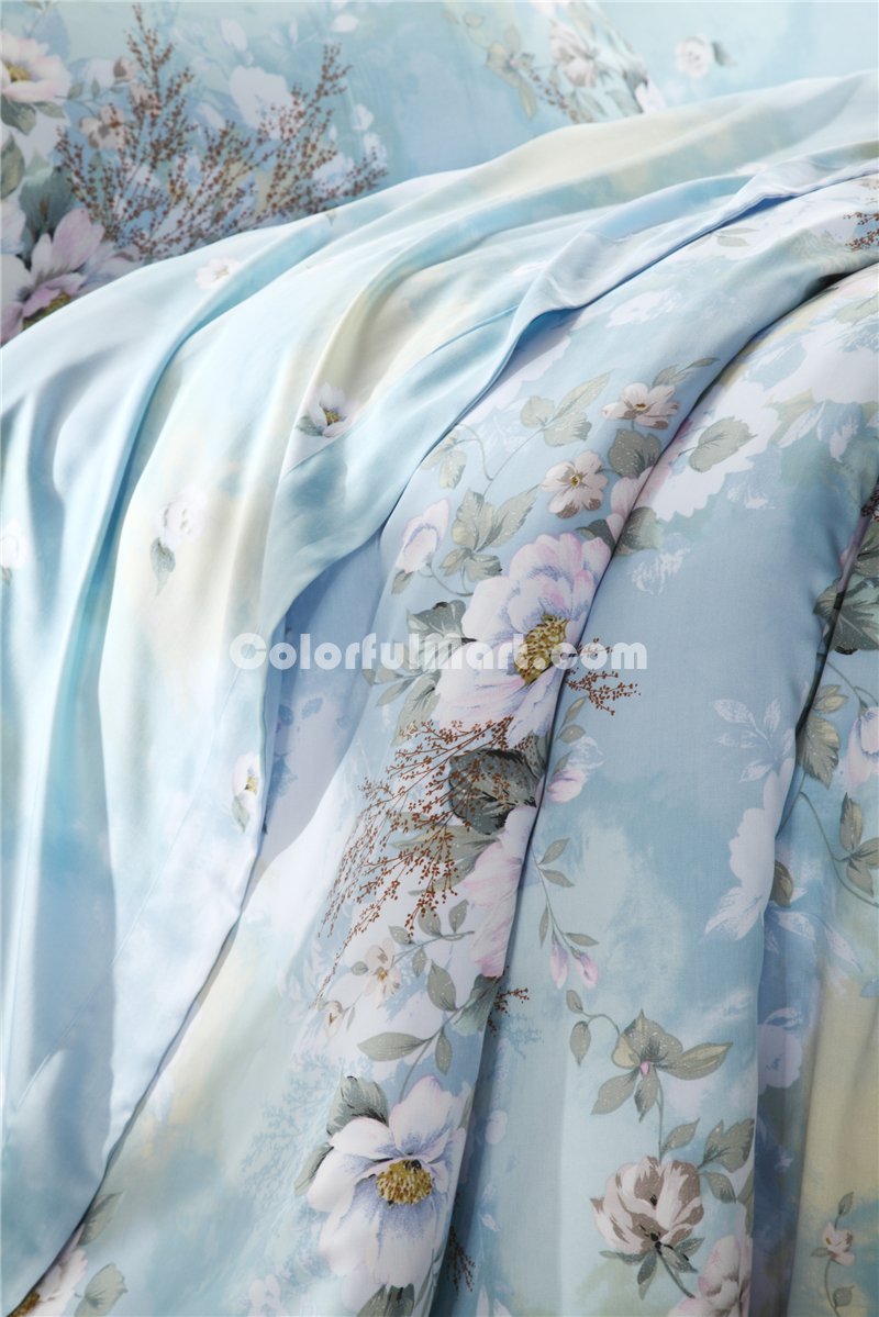 White Lover Blue Bedding Set Girls Bedding Floral Bedding Duvet Cover Pillow Sham Flat Sheet Gift Idea - Click Image to Close
