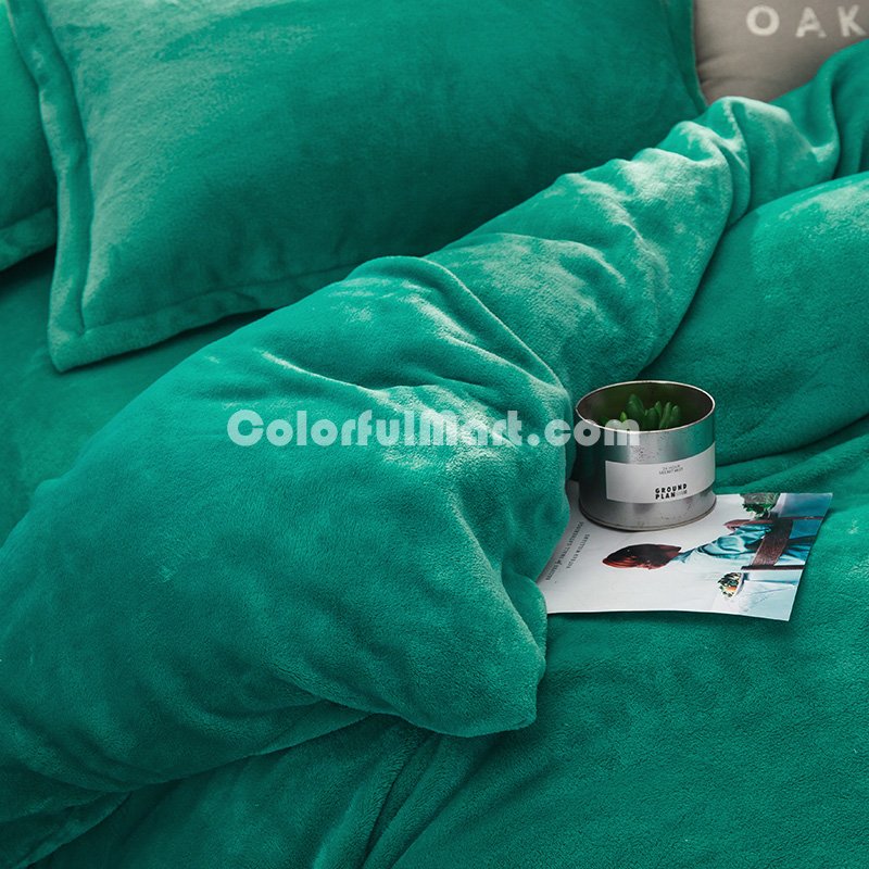 Peacock Green Velvet Flannel Duvet Cover Set for Winter. Use It as Blanket or Throw in Spring and Autumn, as Quilt in Summer. - Click Image to Close