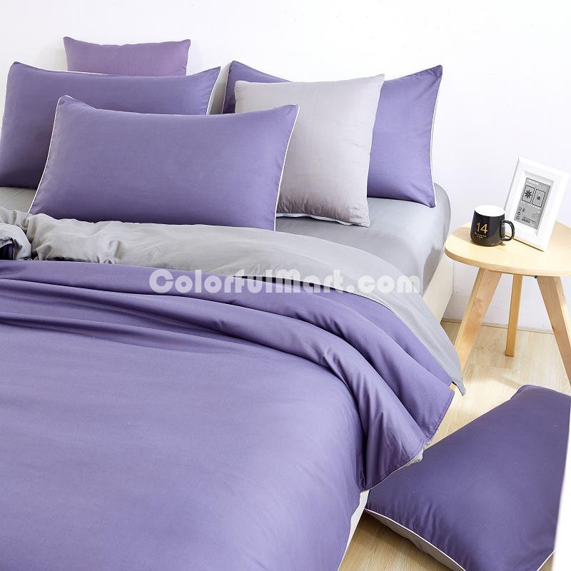 Grey Dark Purple Bedding Set Duvet Cover Pillow Sham Flat Sheet Teen Kids Boys Girls Bedding - Click Image to Close