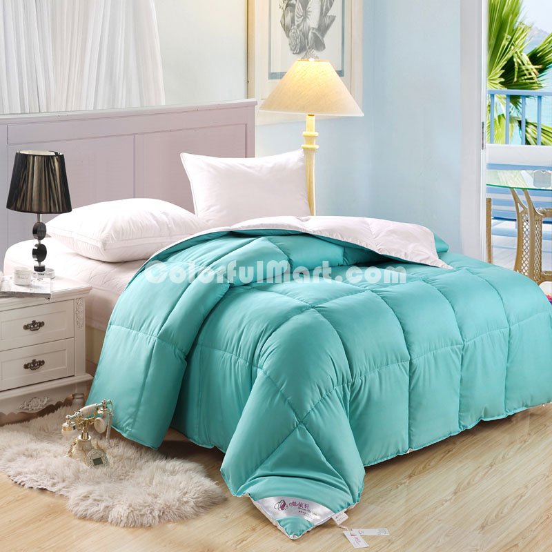 Sky Blue And White Duck Down Comforter - Click Image to Close