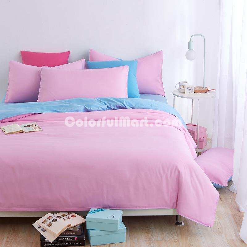 Blue Light Pink Bedding Set Duvet Cover Pillow Sham Flat Sheet Teen Kids Boys Girls Bedding - Click Image to Close
