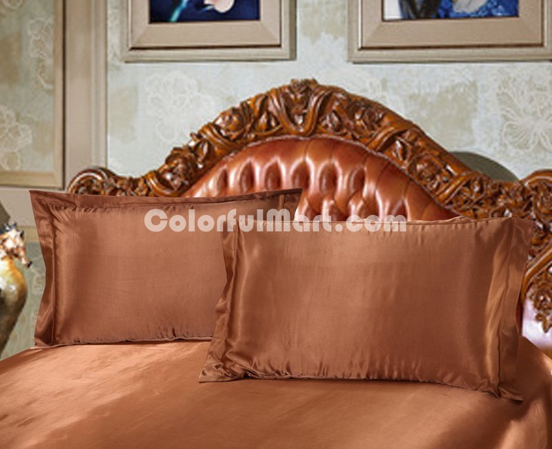 Coffee Silk Bedding Set Duvet Cover Silk Pillowcase Silk Sheet Luxury Bedding - Click Image to Close