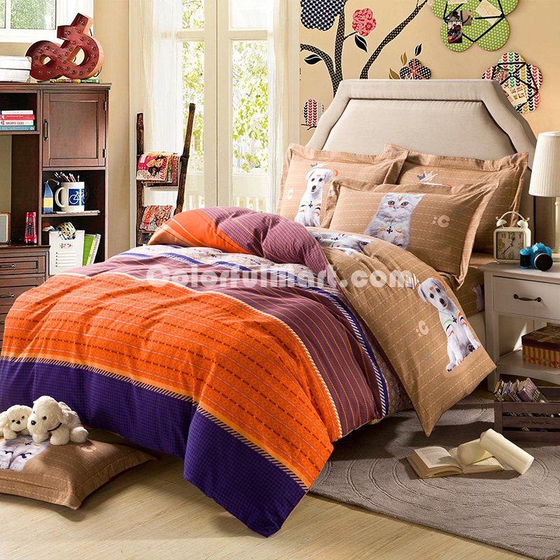 Puppy And Kitty Purple Teen Bedding College Dorm Bedding Kids Bedding - Click Image to Close
