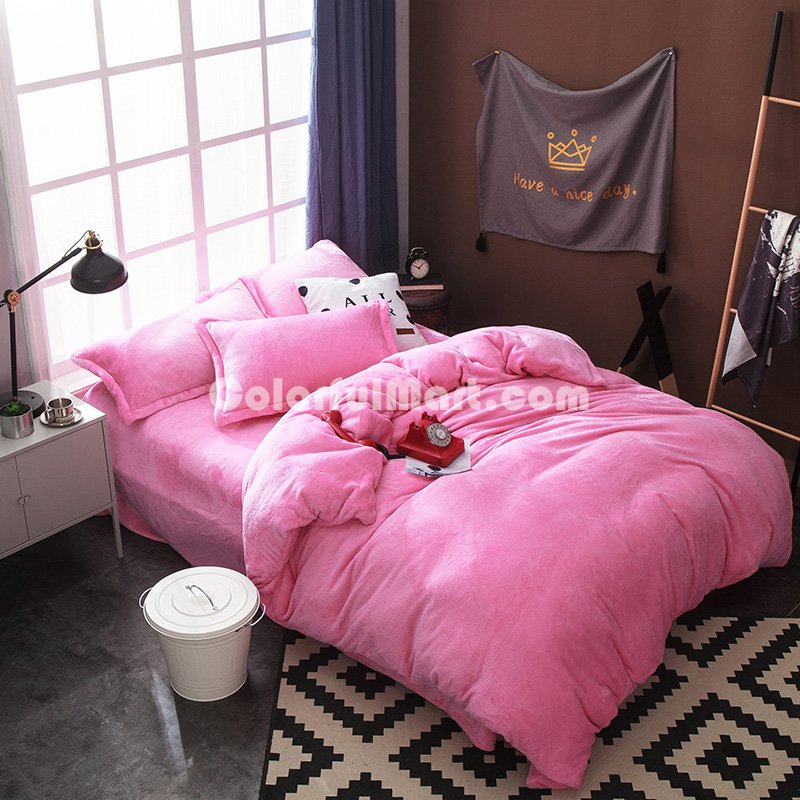 Pink Velvet Flannel Duvet Cover Set for Winter. Use It as Blanket or Throw in Spring and Autumn, as Quilt in Summer. - Click Image to Close