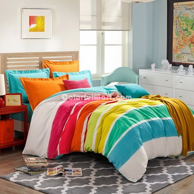 Colorful Rainbow Orange Tartan Bedding Stripes And Plaids Bedding Teen Bedding