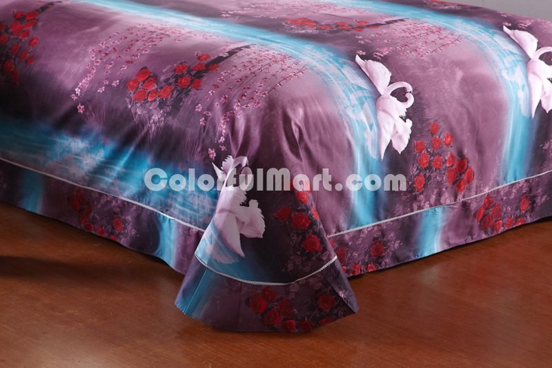 Romantic Swans Purple Bedding 3d Duvet Cover Set - Click Image to Close
