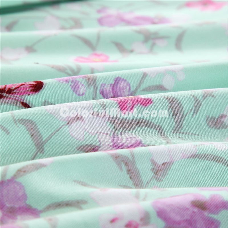Interesting Flowers Green Bedding Set Girls Bedding Floral Bedding Duvet Cover Pillow Sham Flat Sheet Gift Idea - Click Image to Close