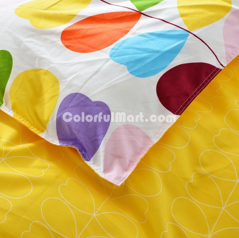 Hearts Yellow Bedding Set Duvet Cover Pillow Sham Flat Sheet Teen Kids Boys Girls Bedding - Click Image to Close