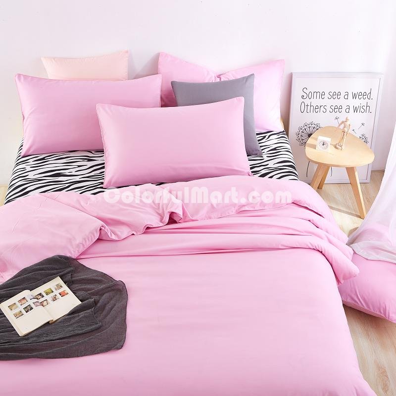 Zebra Print Pink Bedding Set Duvet Cover Pillow Sham Flat Sheet Teen Kids Boys Girls Bedding - Click Image to Close