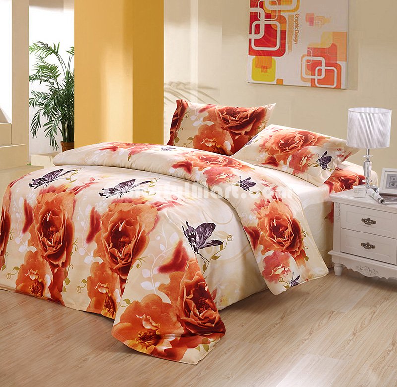 Butterfly On The Flower Duvet Cover Set 3D Bedding - Click Image to Close