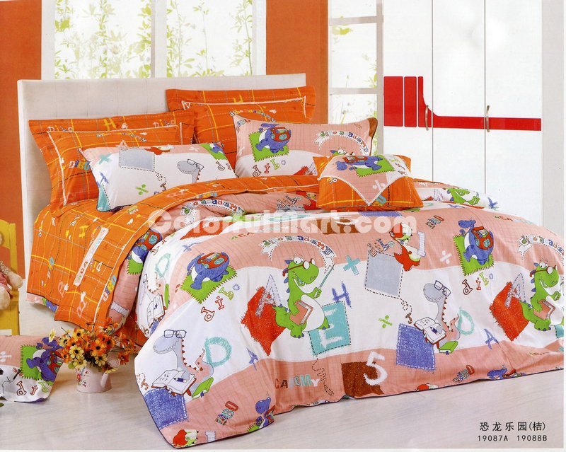 Dinosaur Park Orange Dinosaur Bedding Set - Click Image to Close