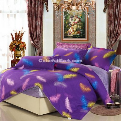 Phoenix Dances Purple 100% Cotton 4 Pieces Bedding Set Duvet Cover Pillow Shams Fitted Sheet